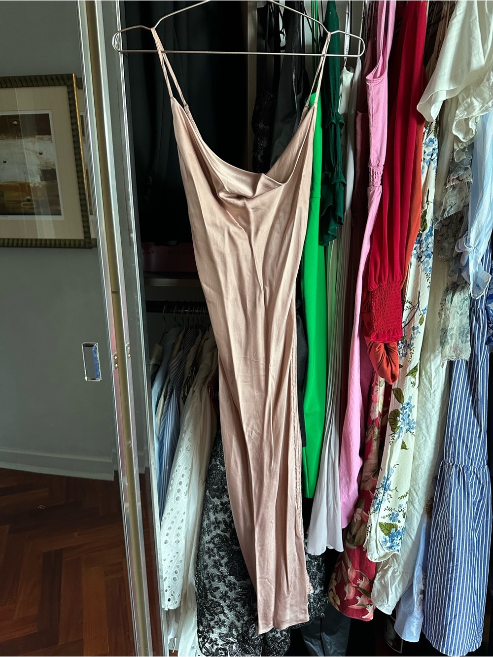 Aritzia Wilfred Satin Cowl Slip Chemise in Blush Pink